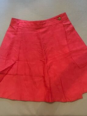 9-HI5 S'CL (Anthropologie) | Red Linen Faux-Wrap Skirt